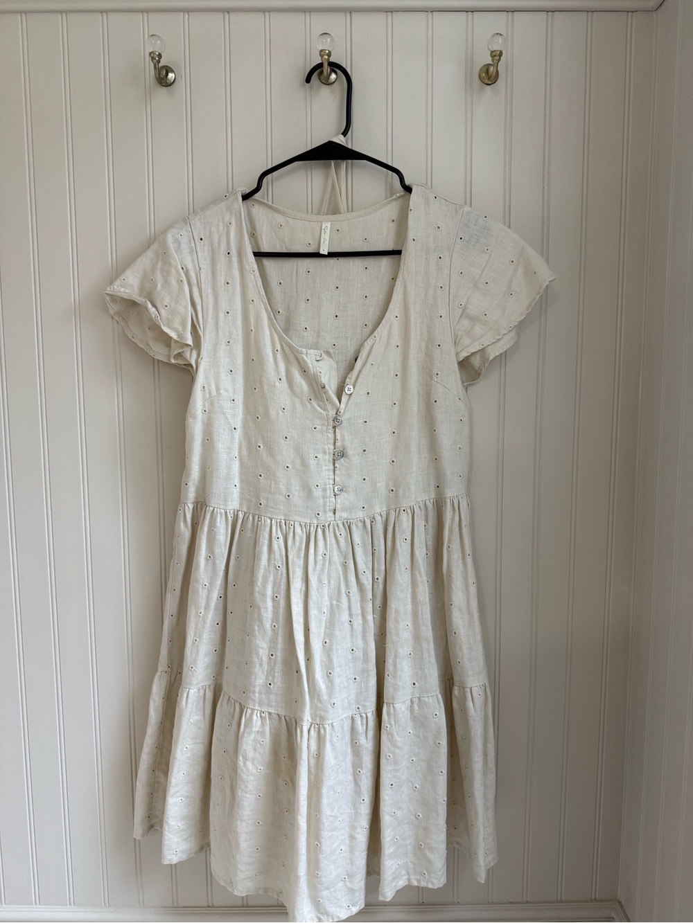 Rylee + Cru Light Cream Eyelet Tiered Cotton Dress - Size Small